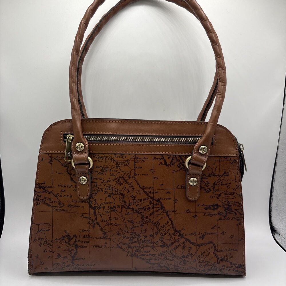 Patricia Nash Calvi Satchel in Signature Map Riot Rust Handbag